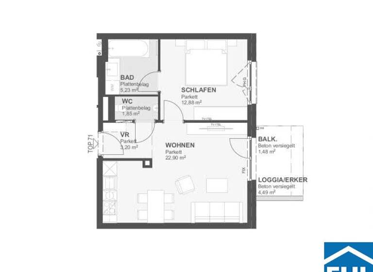 Wohnung zum Kauf - Erstbezug 325.800 € 2 Zimmer 46,1 m² 5. Geschoss Wien 1220