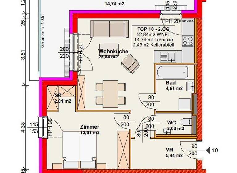Terrassenwohnung zum Kauf 239.500 € 2 Zimmer 52,8 m² 2. Geschoss Wiener Neustadt 2700