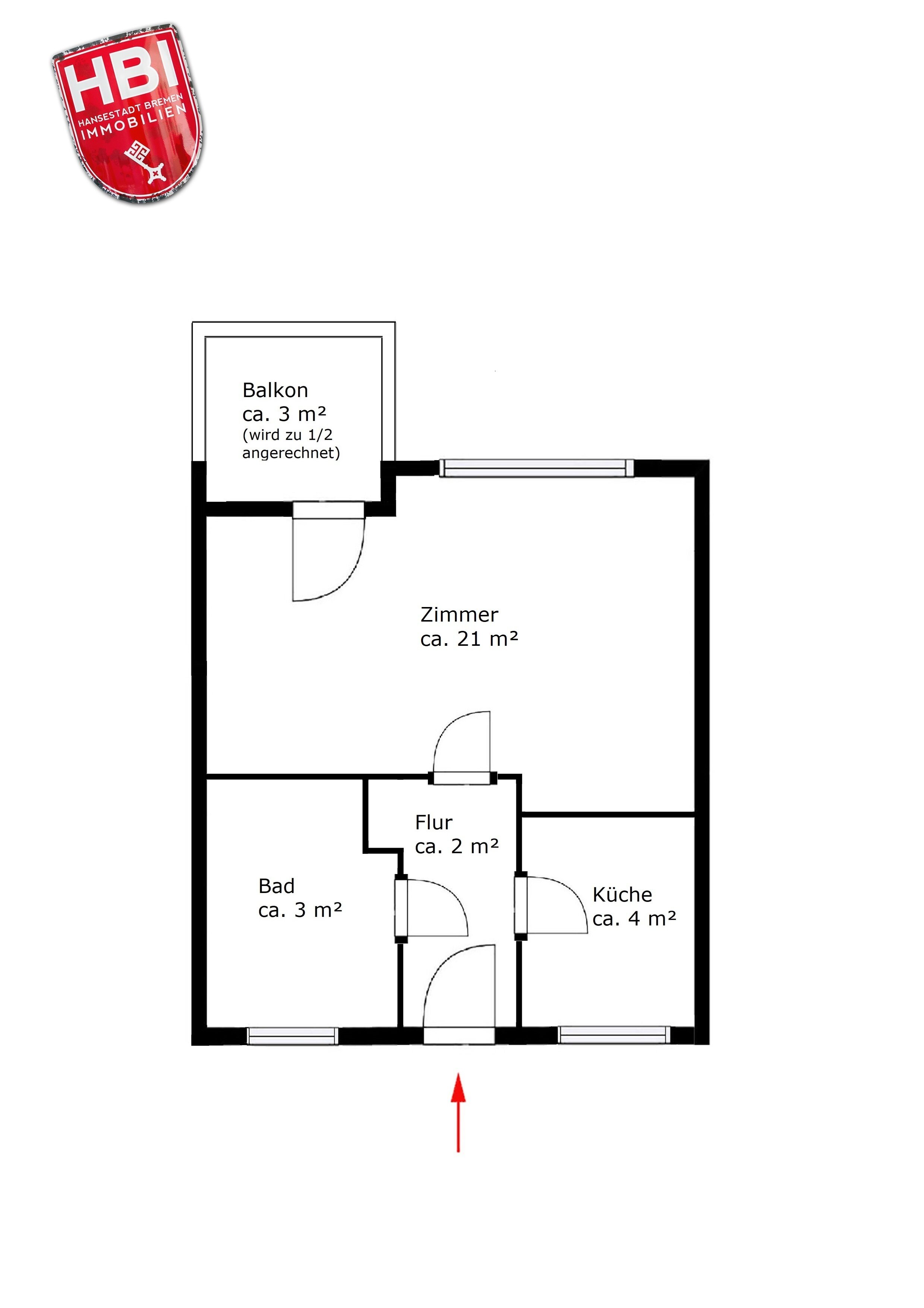 Wohnung zum Kauf 94.800 € 1 Zimmer 32 m²<br/>Wohnfläche 4.<br/>Geschoss Kattenturm Bremen 28277