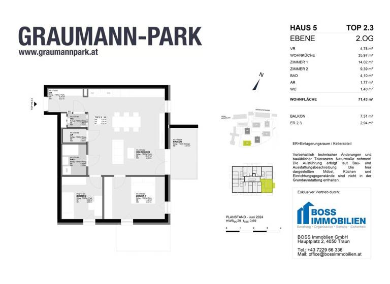 Wohnung zum Kauf - Erstbezug 417.300 € 3 Zimmer 71,4 m² 2. Geschoss Graumannpark 5 Traun 4050