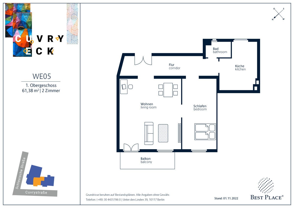 Wohnung zum Kauf provisionsfrei 288.000 € 2 Zimmer 61,4 m²<br/>Wohnfläche 1.<br/>Geschoss Schlesische Straße 16 Kreuzberg Berlin 10997