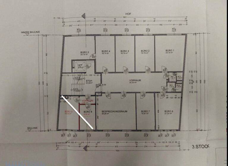 Büro zur Miete 3.045 € 8 Zimmer 203 m² Bürofläche Wien 1090