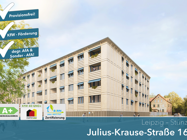 Wohnung zum Kauf - Neubau provisionsfrei als Kapitalanlage geeignet 280.532 € 2,5 Zimmer 60,2 m² Julius-Krause-Straße 16 Sellerhausen-Stünz Leipzig 04318