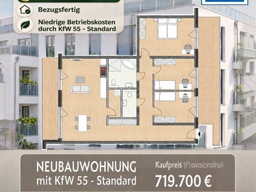 Wohnung zum Kauf - Neubau provisionsfrei 719.700 € 4 Zimmer 141,5 m² 3. Geschoss Flößaustraße 100 Südstadt Fürth 90763