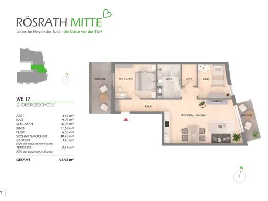 Wohnung zum Kauf provisionsfrei 535.000 € 3 Zimmer 91,9 m² 2. Geschoss Rösrath Rösrath 51503