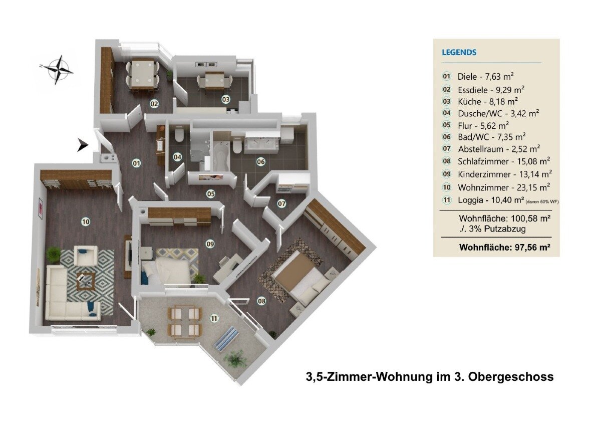 Wohnung zum Kauf 628.000 € 3,5 Zimmer 98 m²<br/>Wohnfläche 3.<br/>Geschoss ab sofort<br/>Verfügbarkeit Neuperlach München 81739