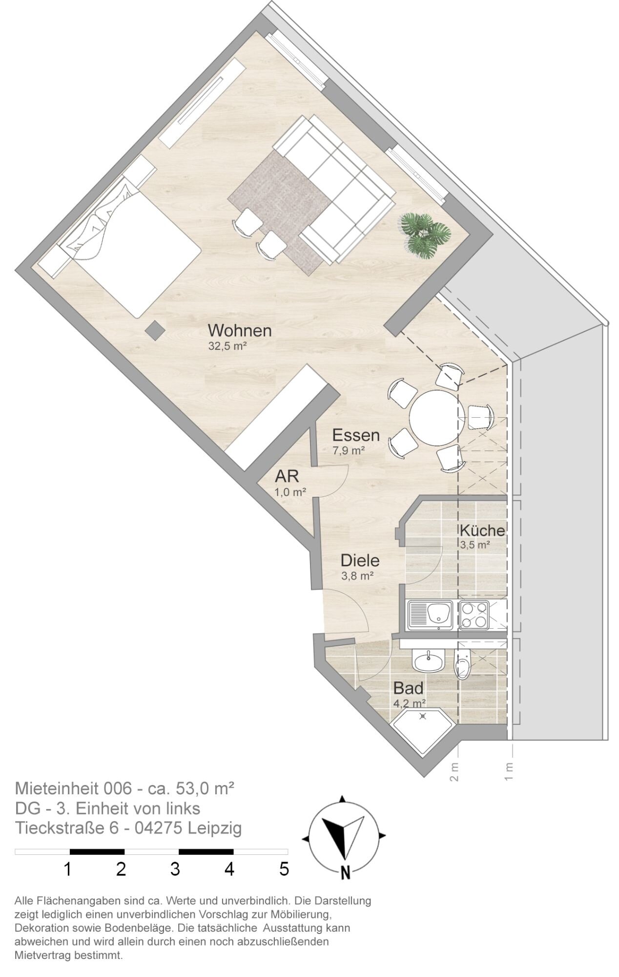 Wohnung zur Miete 716 € 1,5 Zimmer 53 m²<br/>Wohnfläche 16.12.2024<br/>Verfügbarkeit Tieckstr. 6 Südvorstadt Leipzig 04275