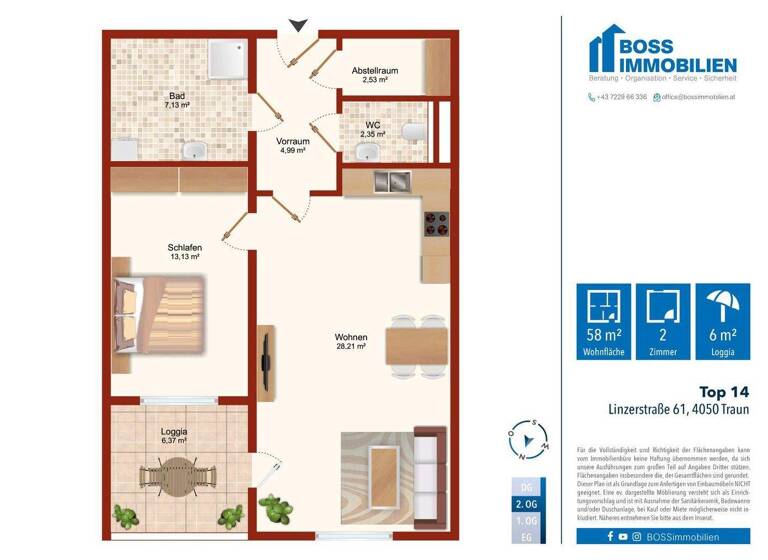 Wohnung zum Kauf - Erstbezug 284.000 € 2 Zimmer 58,3 m² 2. Geschoss Linzerstraße 61 Traun 4050