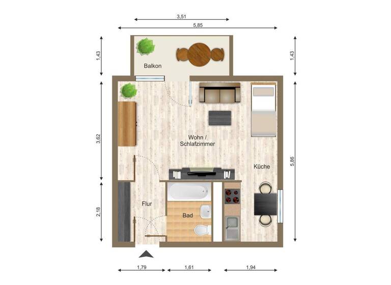 Studio zur Miete 204 € 1 Zimmer 35,4 m² 3. Geschoss frei ab sofort Platanenstraße 10 Lusan Gera 07549