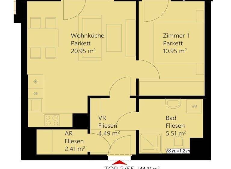 Wohnung zur Miete 709 € 2 Zimmer 44,3 m² 5. Geschoss frei ab sofort Bertha-von-Suttner-Gasse 10 Wien 1220