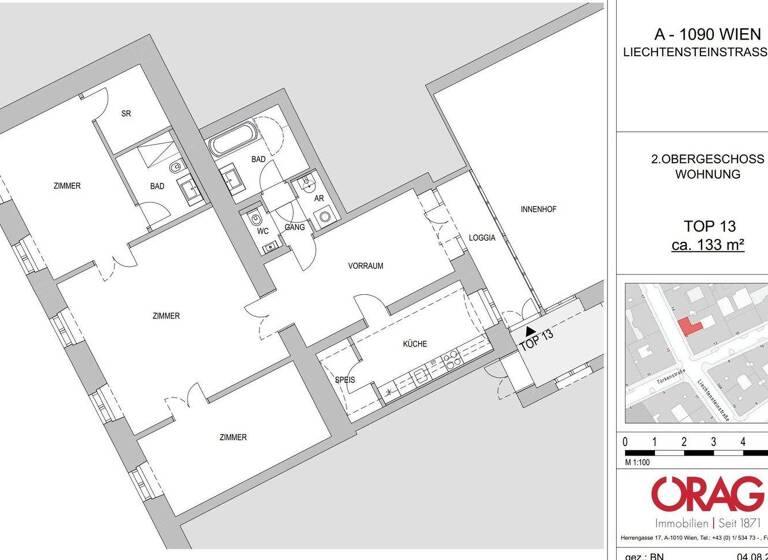 Wohnung zur Miete 1.911 € 3 Zimmer 133 m² 2. Geschoss Wien 1090
