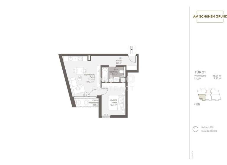 Wohnung zum Kauf - Erstbezug 269.400 € 2 Zimmer 45,1 m² Wien 1220