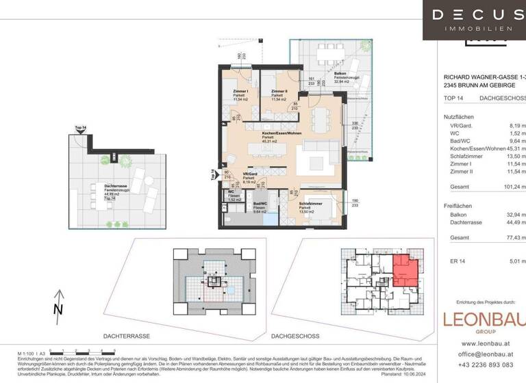 Wohnung zum Kauf provisionsfrei 990.000 € 4 Zimmer 101,2 m² 2. Geschoss Brunn am Gebirge 2345