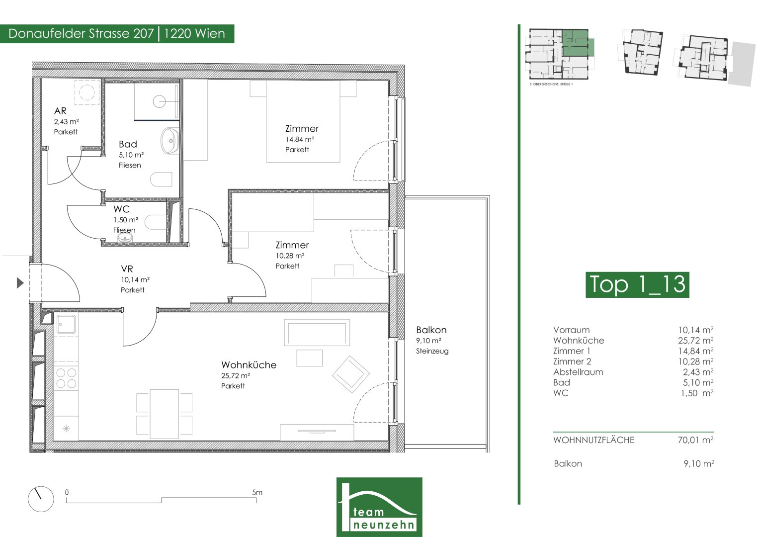 Wohnung zum Kauf 429.001 € 3 Zimmer 70,3 m²<br/>Wohnfläche 3.<br/>Geschoss Donaufelder Straße 207 Wien 1220