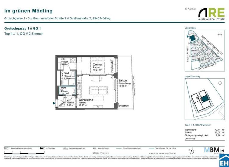 Wohnung zum Kauf - Erstbezug provisionsfrei 262.550 € 2 Zimmer 42,1 m² 1. Geschoss Grutschgasse 1 Mödling 2340