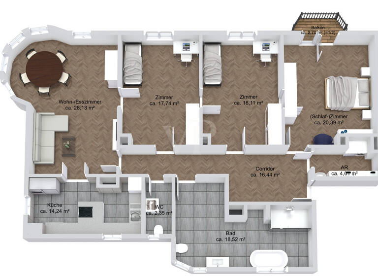 Wohnung zum Kauf 550.000 € 4 Zimmer 143,2 m²<br/>Wohnfläche 3.<br/>Geschoss Innenstadt Fürth 90762