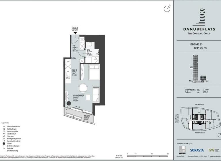 Studio zur Miete - Erstbezug 1.301 € 1 Zimmer 33,1 m² 23. Geschoss Wien 1220