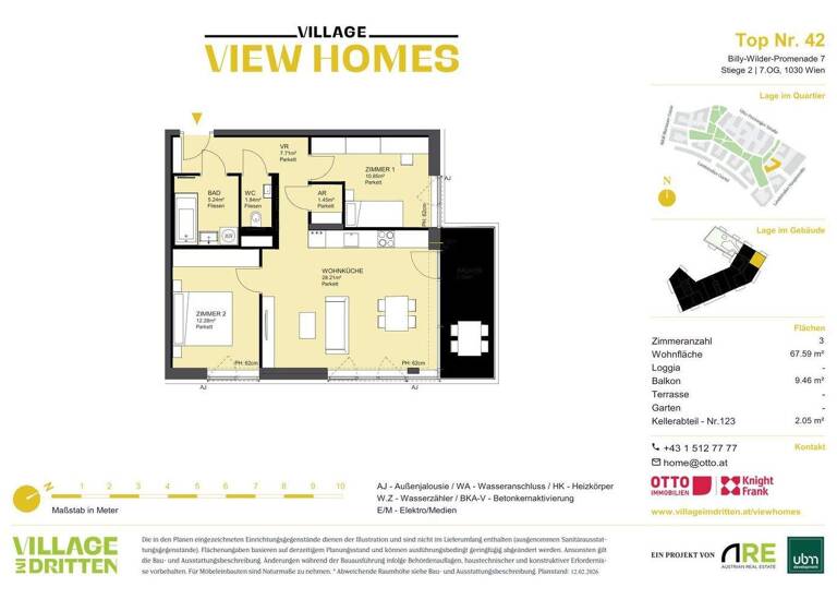 Wohnung zum Kauf - Erstbezug 608.000 € 3 Zimmer 67,6 m² 7. Geschoss Wien 1030