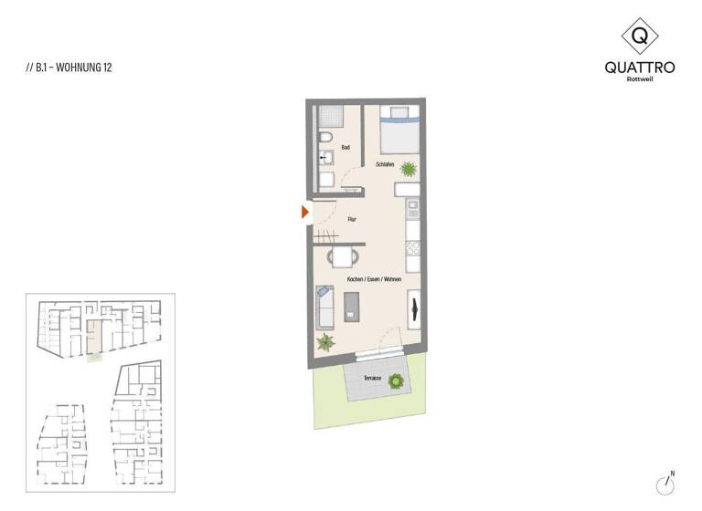 Wohnung zum Kauf - Erstbezug provisionsfrei 191.000 € 1,5 Zimmer 41,5 m² EG Rottweil 78628