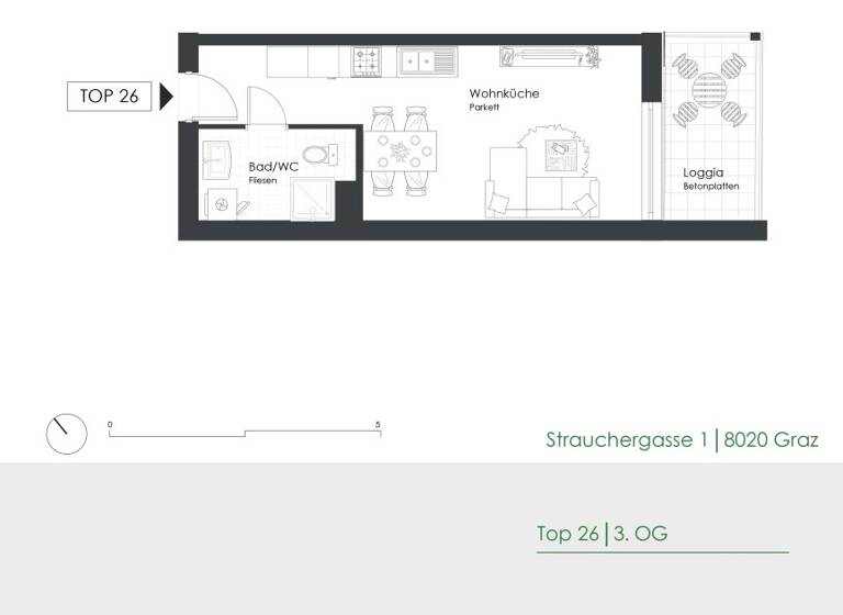 Studio zur Miete 434 € 1 Zimmer 27,7 m² 3. Geschoss Strauchergasse 1 Lend Graz 8020