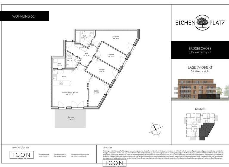 Wohnung zum Kauf - Erstbezug 799.000 € 5 Zimmer 115 m² EG Am Eichenplatz 7 Osdorf Hamburg 22549