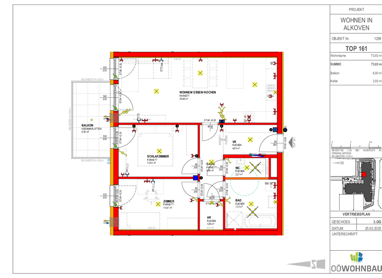 Wohnung zur Miete - Erstbezug 967 € 3 Zimmer 73,8 m² 3. Geschoss Am Dorfplatz 2 Alkoven 4072