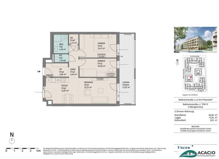 Wohnung zur Miete - Erstbezug 853 € 3 Zimmer 69,1 m² 2. Geschoss Pixendorf 3451