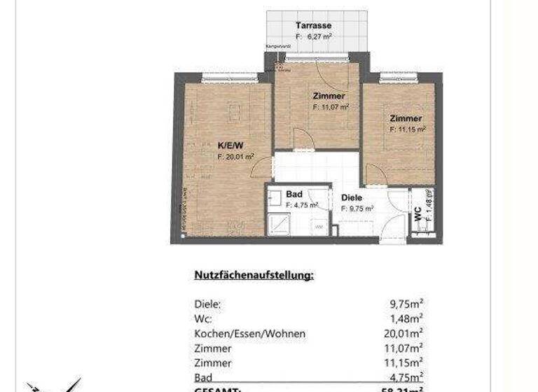 Terrassenwohnung zum Kauf - Erstbezug 350.790 € 3 Zimmer 58,1 m² 2. Geschoss Wien 1220