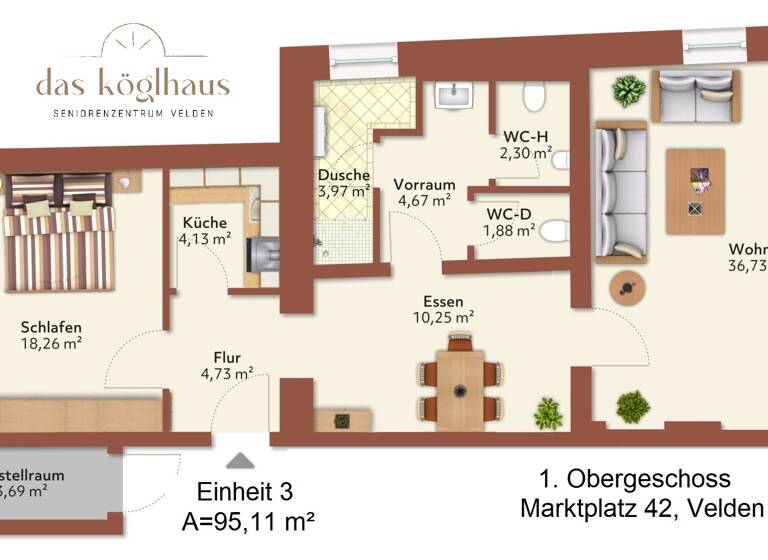 Wohnung zur Miete 1.090 € 3 Zimmer 95,1 m² 1. Geschoss frei ab sofort Marktplatz 42 Velden 84149
