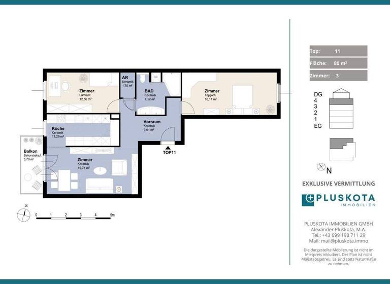 Wohnung zur Miete 1.332 € 3 Zimmer 79,5 m² 4. Geschoss Wien / Hernals 1170