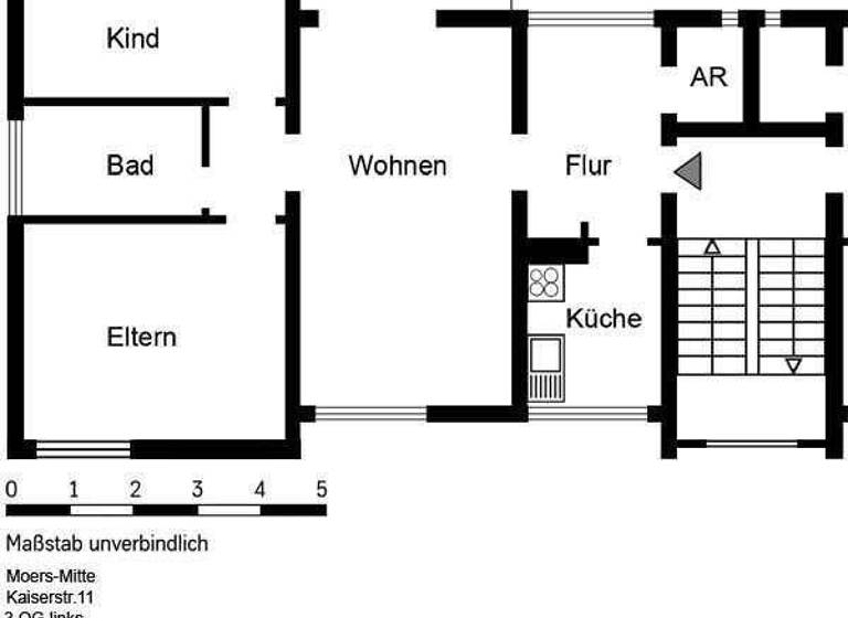 Wohnung zur Miete 619 € 3,5 Zimmer 65,6 m² 3. Geschoss Kaiserstraße 11 Moers-Mitte Moers 47441