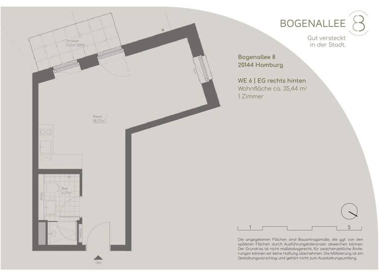 Studio zum Kauf - Erstbezug provisionsfrei 435.000 € 1 Zimmer 34,9 m² EG Bogenallee 8 Harvestehude Hamburg 20144