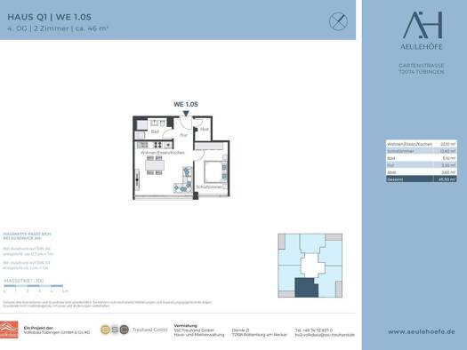 Wohnung zur Miete 910 € 2 Zimmer 45,5 m² Gartenstraße 235 Innenstadt Tübingen 72074