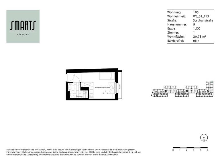Wohnung zur Miete 485 € 1 Zimmer 20,8 m²<br/>Wohnfläche 1.<br/>Geschoss 16.05.2025<br/>Verfügbarkeit Stephanstraße 9 St Peter Nürnberg 90478