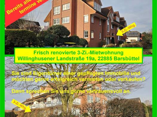Terrassenwohnung zur Miete 1.150 € 3 Zimmer 75,4 m² 4 Geschosse frei ab sofort Willinghusener Landstraße 19 a Barsbüttel Barsbüttel 22885