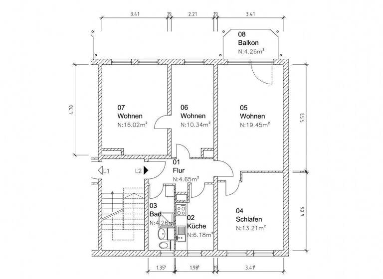 Wohnung zur Miete 445 € 4 Zimmer 74,1 m² 3. Geschoss Tismarstraße 30 Stadtfeld Ost Magdeburg 39108