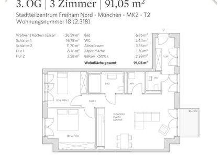Wohnung zur Miete 2.057 € 3 Zimmer 91,1 m² 3. Geschoss frei ab 29.03.2026 Amalie-Nacken-Str. 8 Aubing-Lochhausen-Langwied München 81248