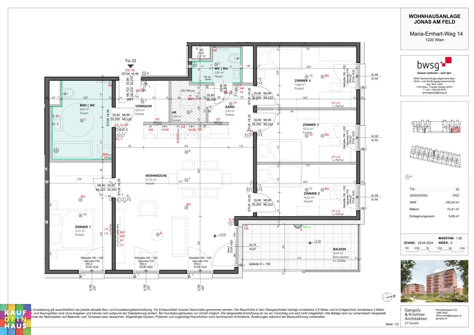 Wohnung zum Kauf 503.769 € 5 Zimmer 105,2 m²<br/>Wohnfläche 01.05.2025<br/>Verfügbarkeit Maria-Emhart-Weg 14 Wien 1220