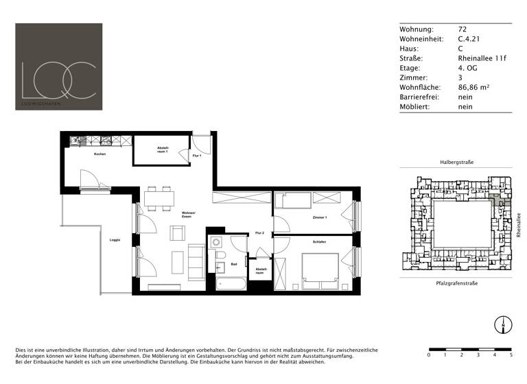 Wohnung zur Miete - Neubau 1.135 € 3 Zimmer 86,9 m²<br/>Wohnfläche 4.<br/>Geschoss Rheinallee 11f Süd / Stadtbezirk 123 Ludwigshafen am Rhein 67061