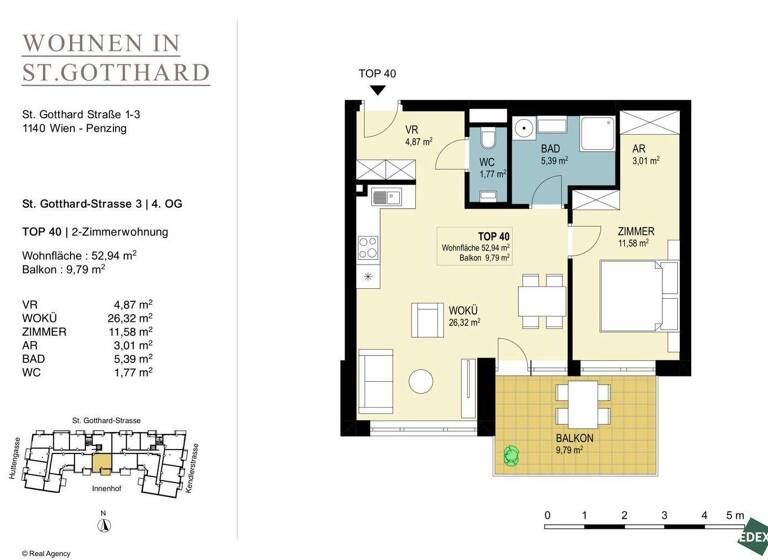 Wohnung zur Miete 1.062 € 2 Zimmer 52,9 m² 4. Geschoss Wien 1140