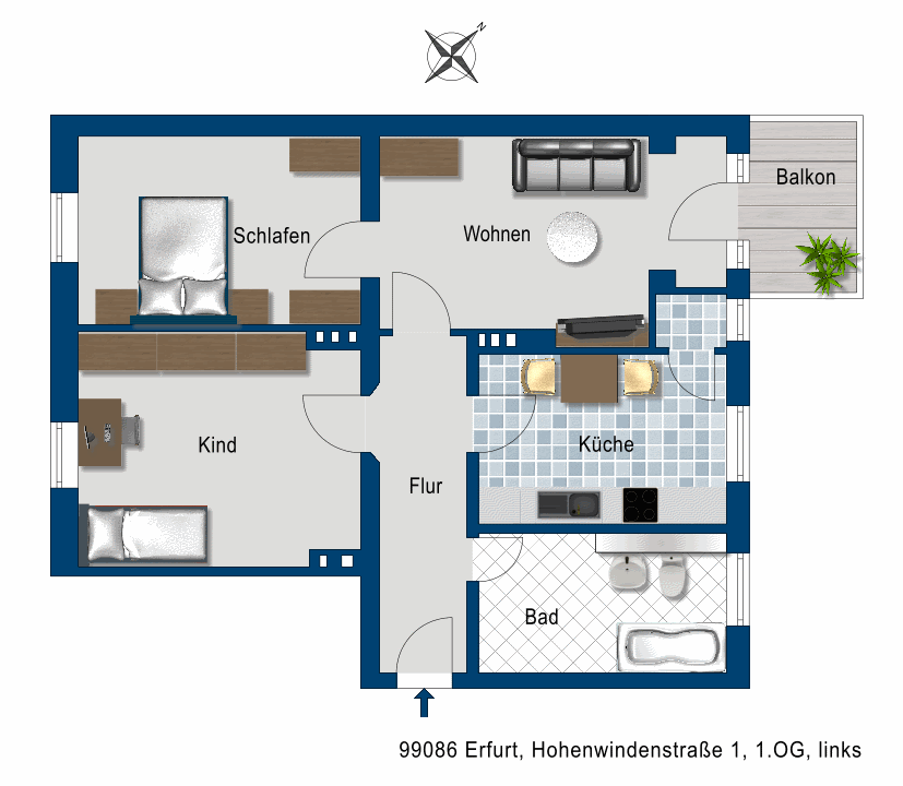 Wohnung zur Miete 609 € 3 Zimmer 75,9 m²<br/>Wohnfläche 1.<br/>Geschoss Hohenwindenstr. 1 Ilversgehofen Erfurt 99086