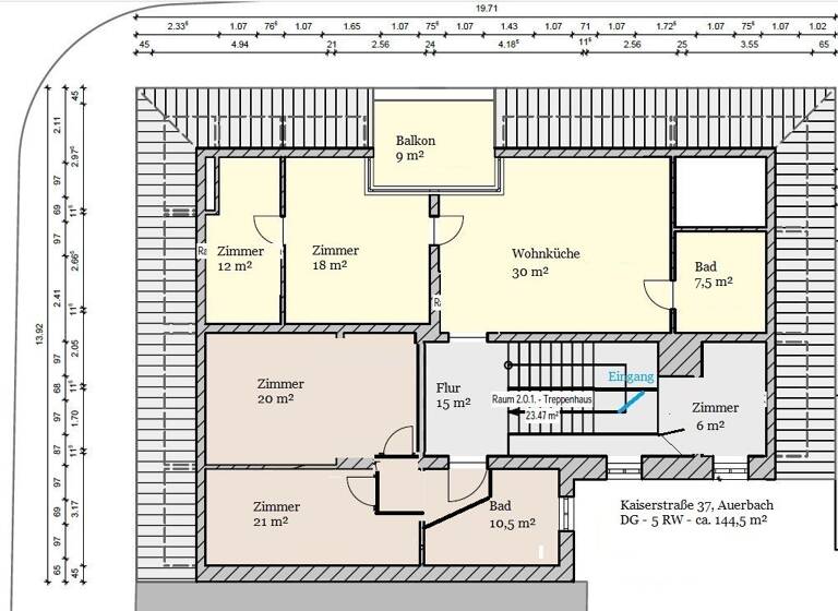 Wohnung zur Miete 840 € 4 Zimmer 140 m² 4. Geschoss frei ab sofort Kaiserstraße 37 Auerbach 08209
