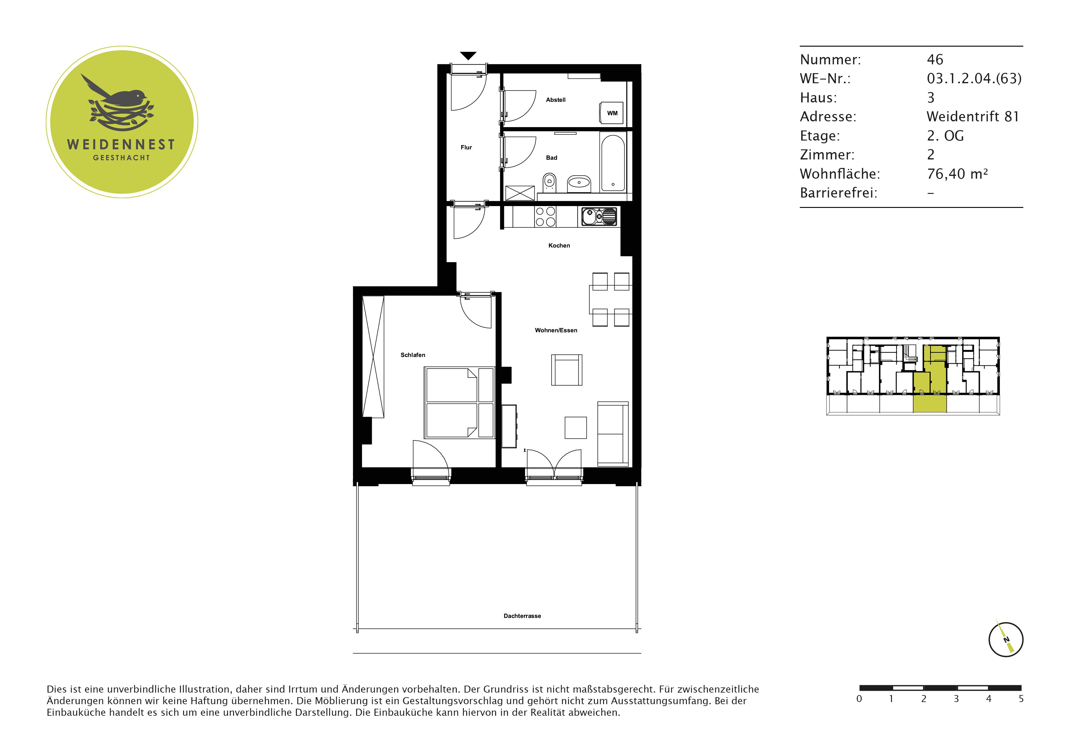 Wohnung zur Miete 960 € 2 Zimmer 76,4 m²<br/>Wohnfläche 2.<br/>Geschoss Weidentrift 81 Düneberg - Nord, Bez. 1 Geesthacht 21502