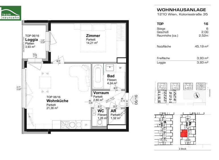 Wohnung zur Miete 695 € 2 Zimmer 45,2 m² 2. Geschoss Koloniestraße 35 Wien 1210