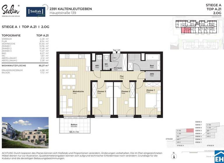 Wohnung zum Kauf - Erstbezug 534.000 € 4 Zimmer 95,3 m² 2. Geschoss Hauptstraße Kaltenleutgeben 2391