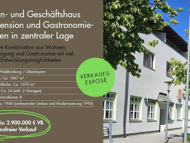 Hotel zum Kauf provisionsfrei 2.900.000 € 16 Zimmer 302 m² Gastrofläche 1.867 m² Grundstück Graslitzer Str. 4 Waldkraiburg 84478