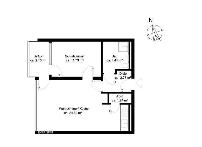 Wohnung zum Kauf 125.000 € 2 Zimmer 45 m² 3. Geschoss Laurensberg Aachen 52072