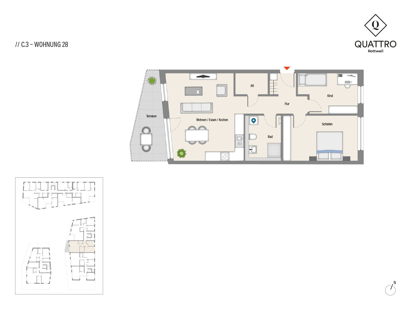 Wohnung zum Kauf provisionsfrei 389.000 € 3 Zimmer 78,7 m²<br/>Wohnfläche 3.<br/>Geschoss Rottweil Rottweil 78628