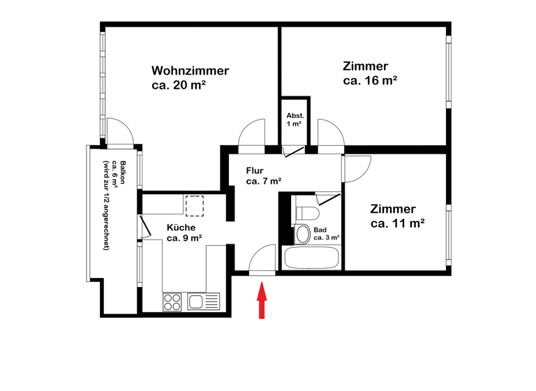 Wohnung zum Kauf 119.000 € 3 Zimmer 70 m² 2. Geschoss Kirchhuchting Bremen 28259