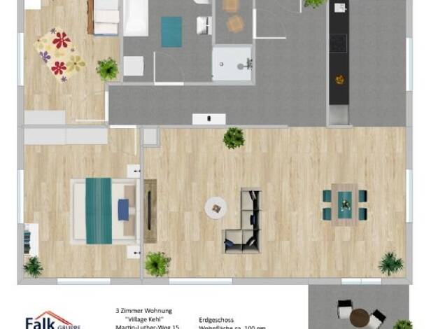 Terrassenwohnung zur Miete 995 € 3 Zimmer 100 m² EG frei ab 01.06.2026 Martin-Luther-Weg 15 Kehl 77694